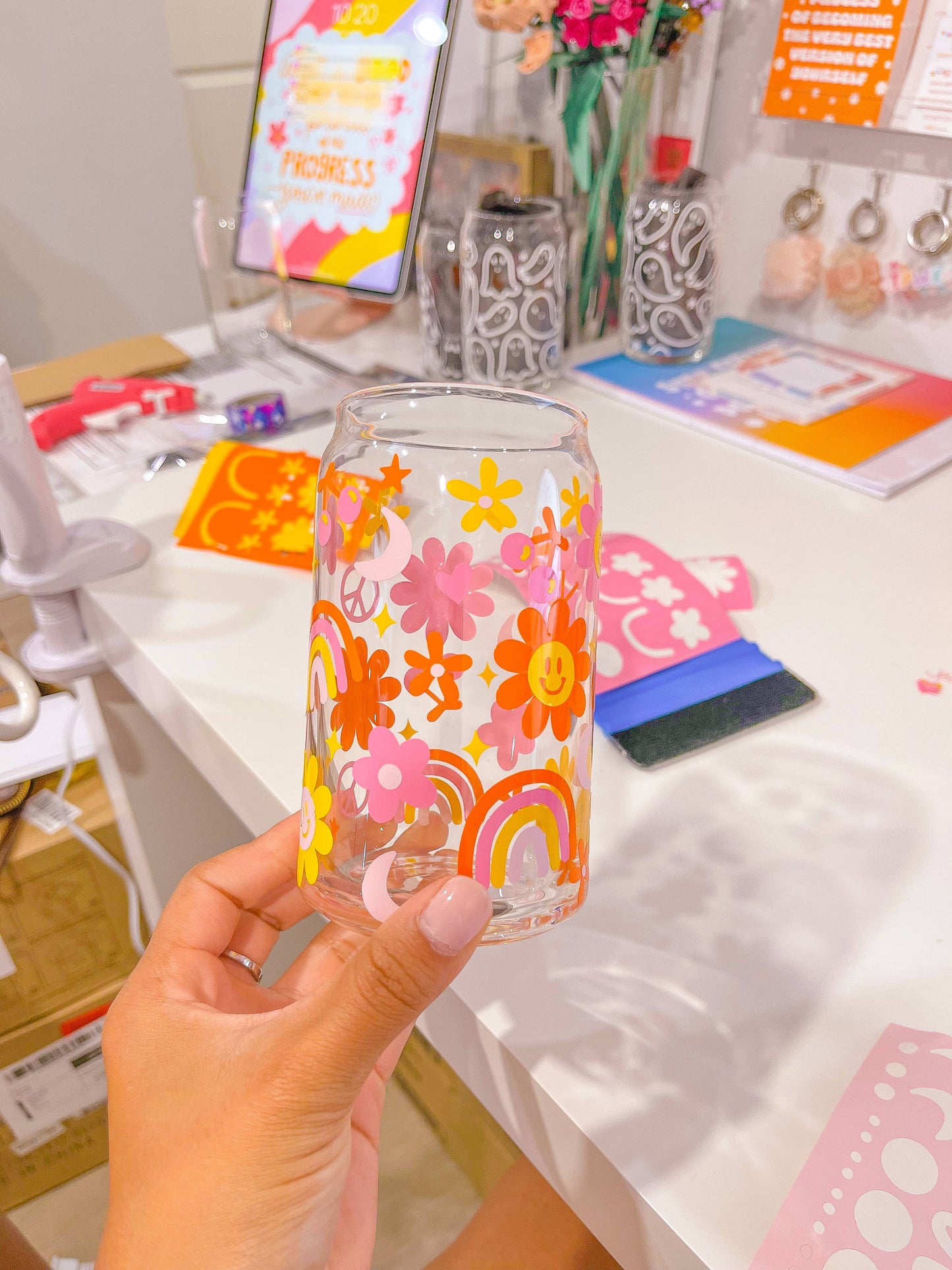Groovy Rainbow Glass Can Cup