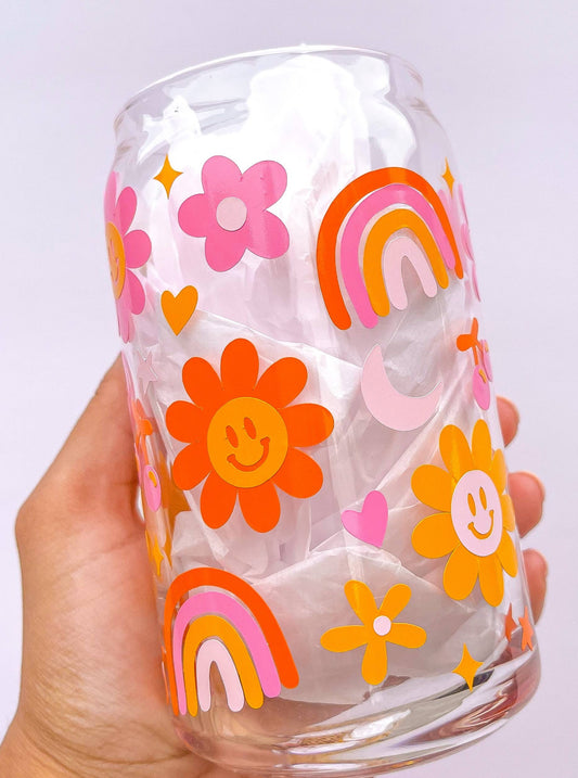 Groovy Rainbow Glass Can Cup